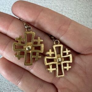 Vintage Gold Tone Ethiopian / Coptic Cross Drop Earrings